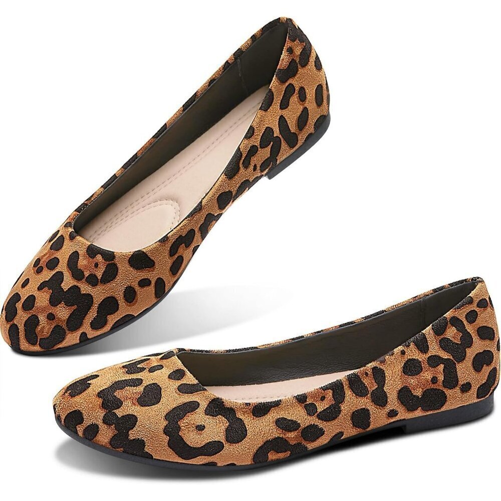 Obtaom Women Leopard Textile Closed Round Toe Slip on Ballet Flats Shoes